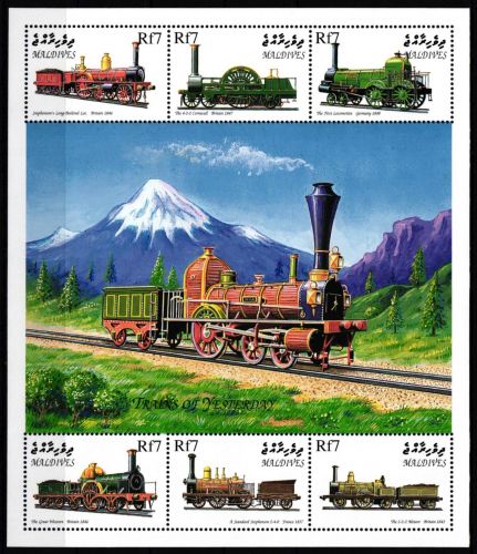 Malediven 3277-3282 postfrisch als Kleinbogen Lokomotive #NO812