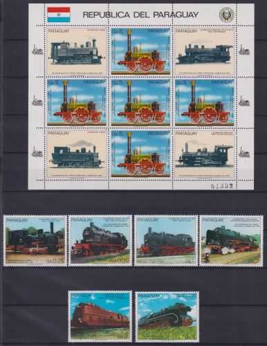 Paraguay 3898-3904 und Kleinbogen 3904 postfrisch Lokomotive #KC991
