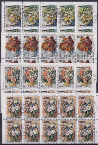 Jugoslawien 2614-2617 gestempelt mit EST, als 10er Bogenteile, Blumen #NM436