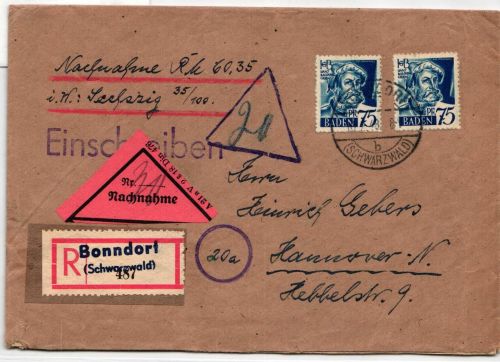 Französische Zone Baden 11 auf Brief #NR488