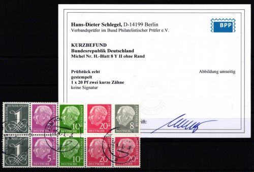 BRD Bund H.Bl. 8 Y II gestempelt Kurzbefund Schlegel BPP #NR519