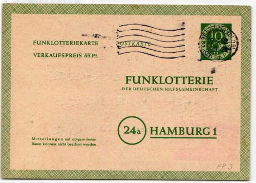 BRD FP3 als Ganzsache Funklotterie Postkarte #NQ563