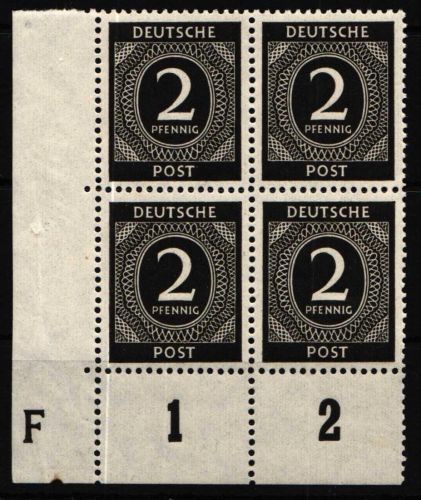 Alliierte Besetzung 912 DZ 3 postfrisch Druckerzeichen F 4,50, angetrennt #NU247