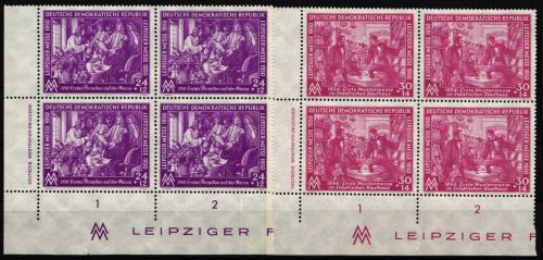 DDR 248-249 DZ postfrisch in 4er Blöcken, Haftstelle im Unterrand #NW134