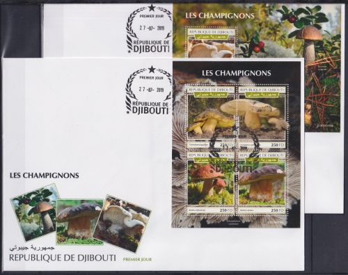 Dschibuti 3036-3039 und Block 1329 gestempelt als FDC / Pilze #NN076