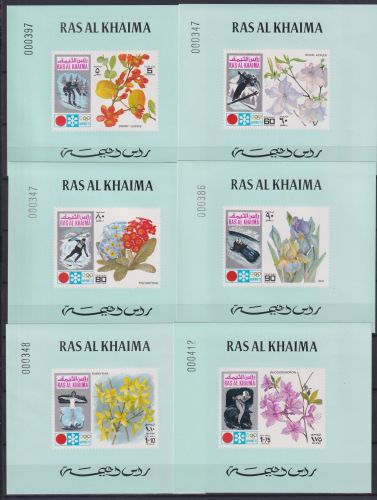 Ras al Khaima 607-612 als Einzelblöcke mint postfrisch Olympia, Blumen #NM655
