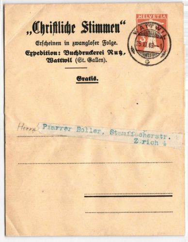 Schweiz Privatganzsache auf Brief Zeitungsstreifband #NY542