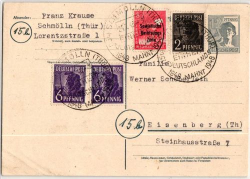 Alliierte Besetzung P962,944,182,184 als Ganzsache Sowjetische Zone ZF #NY600