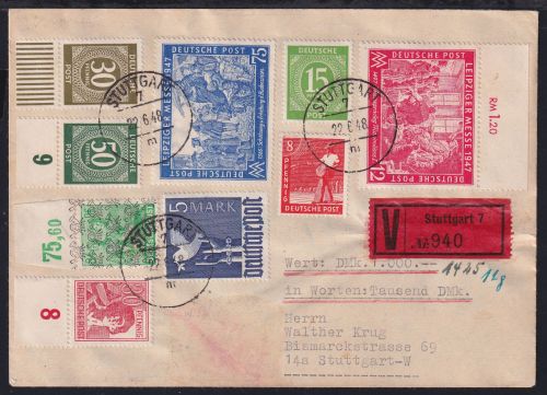 Alliierte Besetzung 51II,962,965,966 u.a. auf Brief Am. Brit. Zone ZF #NZ084