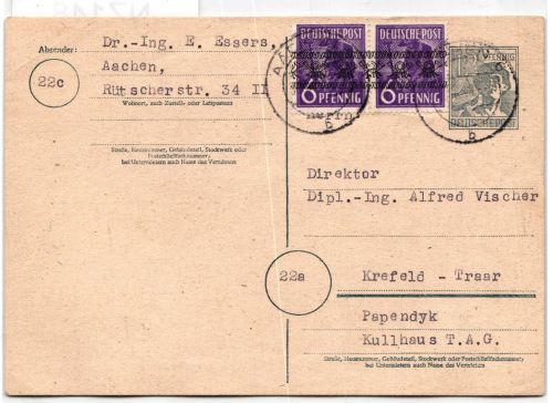 Alliierte Besetzung P962, 37I als Ganzsache Am. Brit. Zone #NZ148