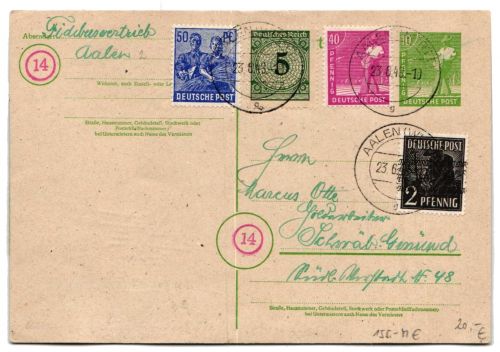 Alliierte Besetzung P961, 954, 955 als Ganzsache Am. Brit. Zone ZF #NZ224