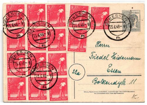 Alliierte Besetzung P965, 945 als Ganzsache Am. Brit. Zone ZF #NZ225