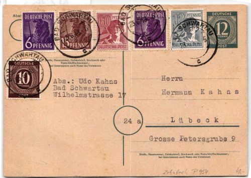 Alliierte Besetzung P 954, 948, 956, u.a. als Ganzsache Am. Brit. Zone ZF #NZ363