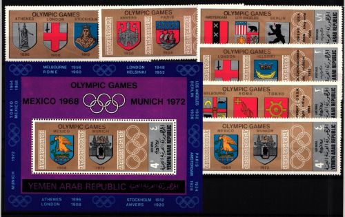 Jemen arab. Republik Block 85 + 832-837 A postfrisch Olympische Spiele #NW438
