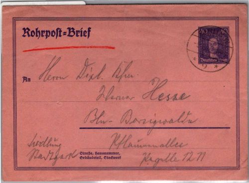 Deusches Reich RU 12 auf Brief Rohrpost Berlin #OB821