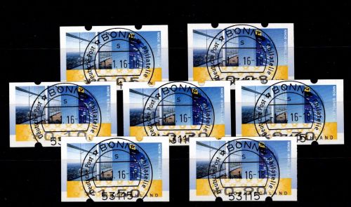 BRD Bund Automatenmarken 7 VS6 mit Zählnummer gestempelt