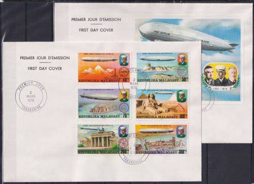 Madagaskar Block 11 + 783-788 gestempelt als FDC´s, Zeppelin #NV901