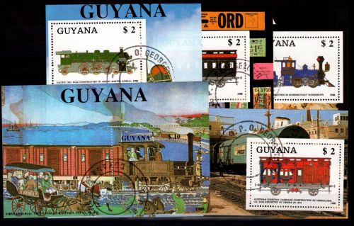 Guyana Block 33-36 und Block mit MiNr. 2479 gestempelt Eisenbahn #NN764