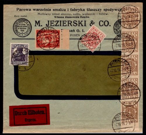 Polen gestempelt spannender Eilbrief aus Poznan mit MiF DR/Polen #NS872