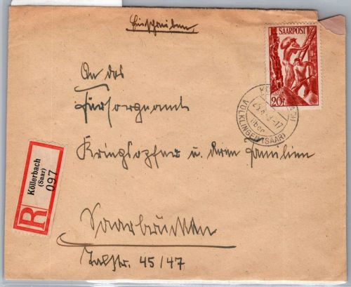 Saarland 250 auf Brief Einschreiben #NX837