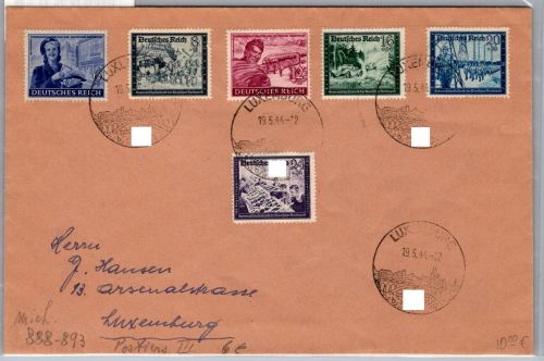 Dt. Besetzung Luxemburg 888-893 auf Brief Sonderstempel #OI112
