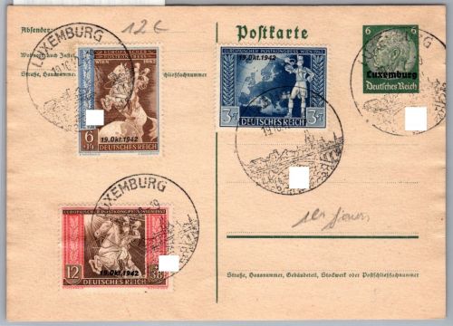 Dt. Besetzung Luxemburg 823-825 auf Postkarte Sonderstempel #OI120