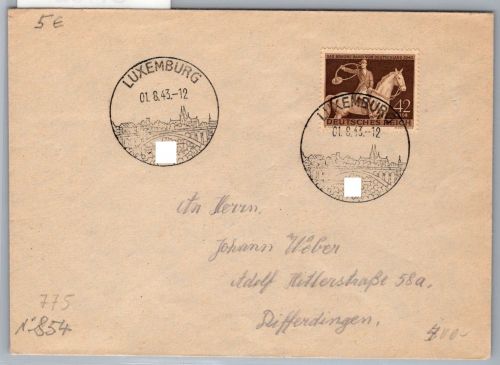 Dt. Besetzung Luxemburg 854 auf Brief Sonderstempel #OI132
