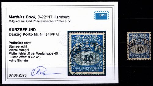 Danzig Portomarken 34 PF VI gestempelt Kurzbefund Bock BPP #OH577