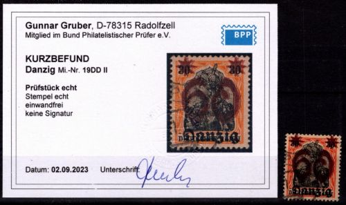 Danzig 19 DD II gestempelt Kurzbefund Gruber BPP #OH754