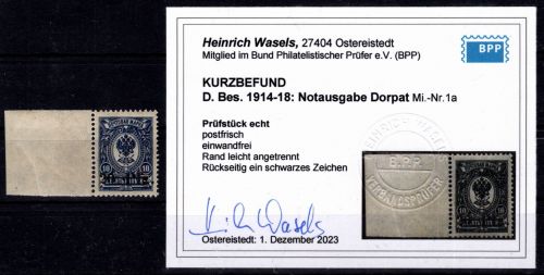 Notausgabe Dorpat 1 a postfrisch Kurzbefund Wassels #OF962