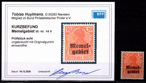 Memel 14 V postfrisch Kurzbefund Huylemans BPP #OF986