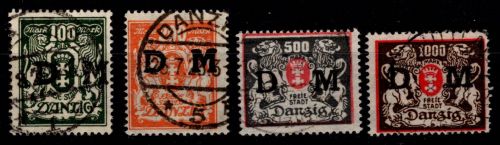 Danzig Dienstmarken 36-40 gestempelt ohne 36, alle geprüft Infla Berlin #OJ090