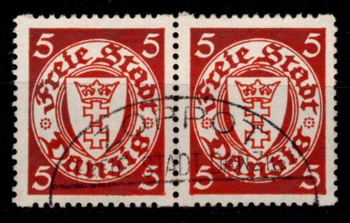 Danzig 193 D gestempelt waagerechtes Paar aus Bogen, etwas verfärbt #OJ017