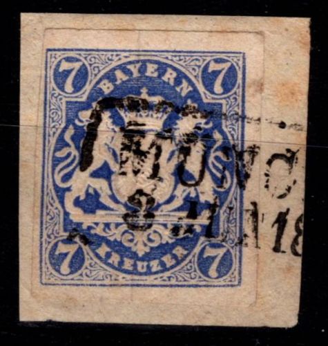 Bayern 21 gestempelt auf Briefstck. mit Alterspatina #OJ102