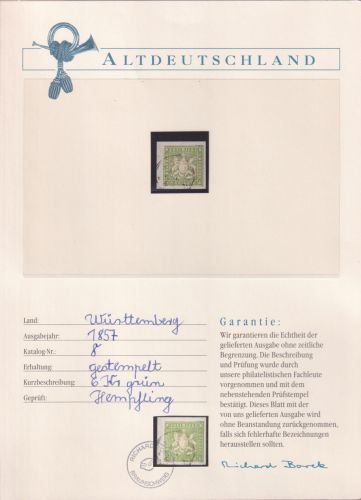 Württemberg 8 gestempelt Borek Garantie #OJ174