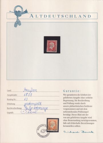 Preußen 13 gestempelt Borek Garantie #OJ330