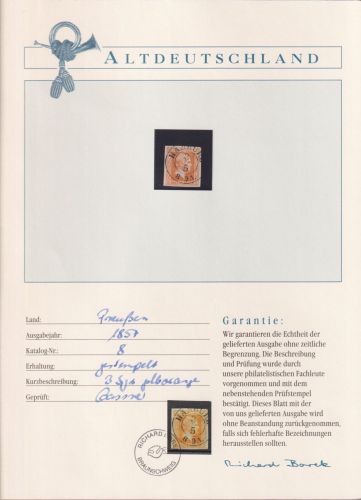 Preußen 8 gestempelt Borek Garantie #OJ335