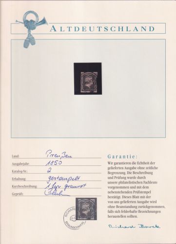Preußen 2 gestempelt Borek Garantie #OJ341