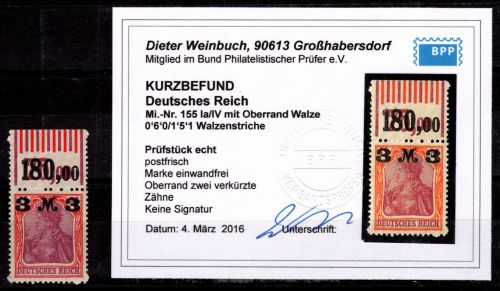Deutsches Reich 155 I a AF IV W OR postfrisch Kurzbefund Weinbuch BPP #OF188