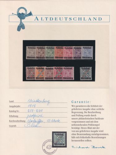 Württemberg 258-270 postfrisch Borek Garantie #OJ530