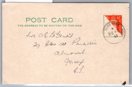 Dt. Bes. Guernsey I Halbierung auf Postkarte #OI474