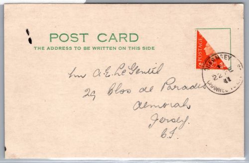 Dt. Bes. Guernsey I Halbierung auf Postkarte #OI475