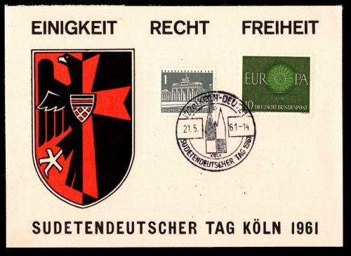 BRD Bund 337 auf Ausstellungskarte Sudetendeutscher Tag 1961 #ON335