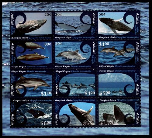 Aitutaki 848-859 postfrisch als ZD-Bogen, Wale #NE368