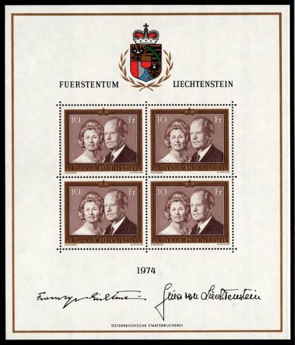 Liechtenstein 614 postfrisch als Kleinbogen, Fürstenpaar #NE390