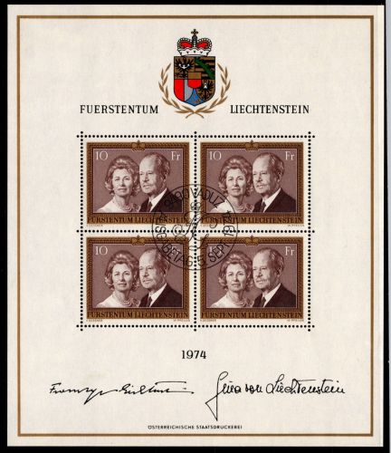Liechtenstein 614 gestempelt mit ESST, als Kleinbogen, Fürstenpaar #NE391
