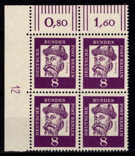 Berlin 201 DZ postfrisch ER-Vbl. mit Druckerzeichen 12 neben Feld 1 unten #NE237