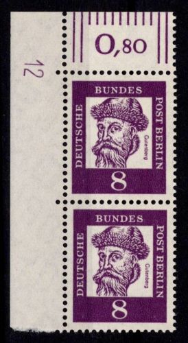 Berlin 201 DZ postfrisch ER-Paar mit Druckerzeichen 12 neben Feld 1 oben #NE239