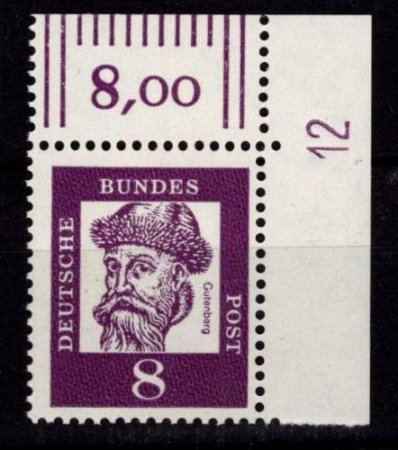 Bund 349x DZ postfrisch Ecke oben rechts Druckerzeichen 12 Feld 10 oben #NE283