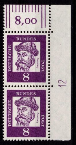 Bund 349y DZ postfrisch ER-Paar mit Druckerzeichen 12 neben Feld 10 unten #NE311